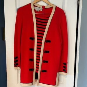 Lillie Rubin Vintage SuitRed Cardigan with Black Accents & matching black skirt